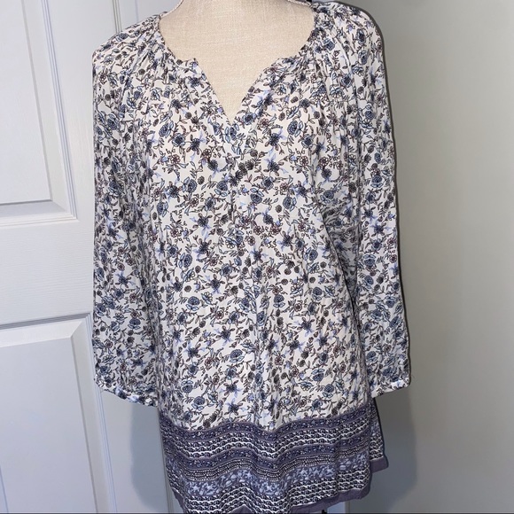 Marisa Christina Beautiful Blue Floral Shirt quarter sleeves V Neck EUC L29 w27 - Picture 4 of 7